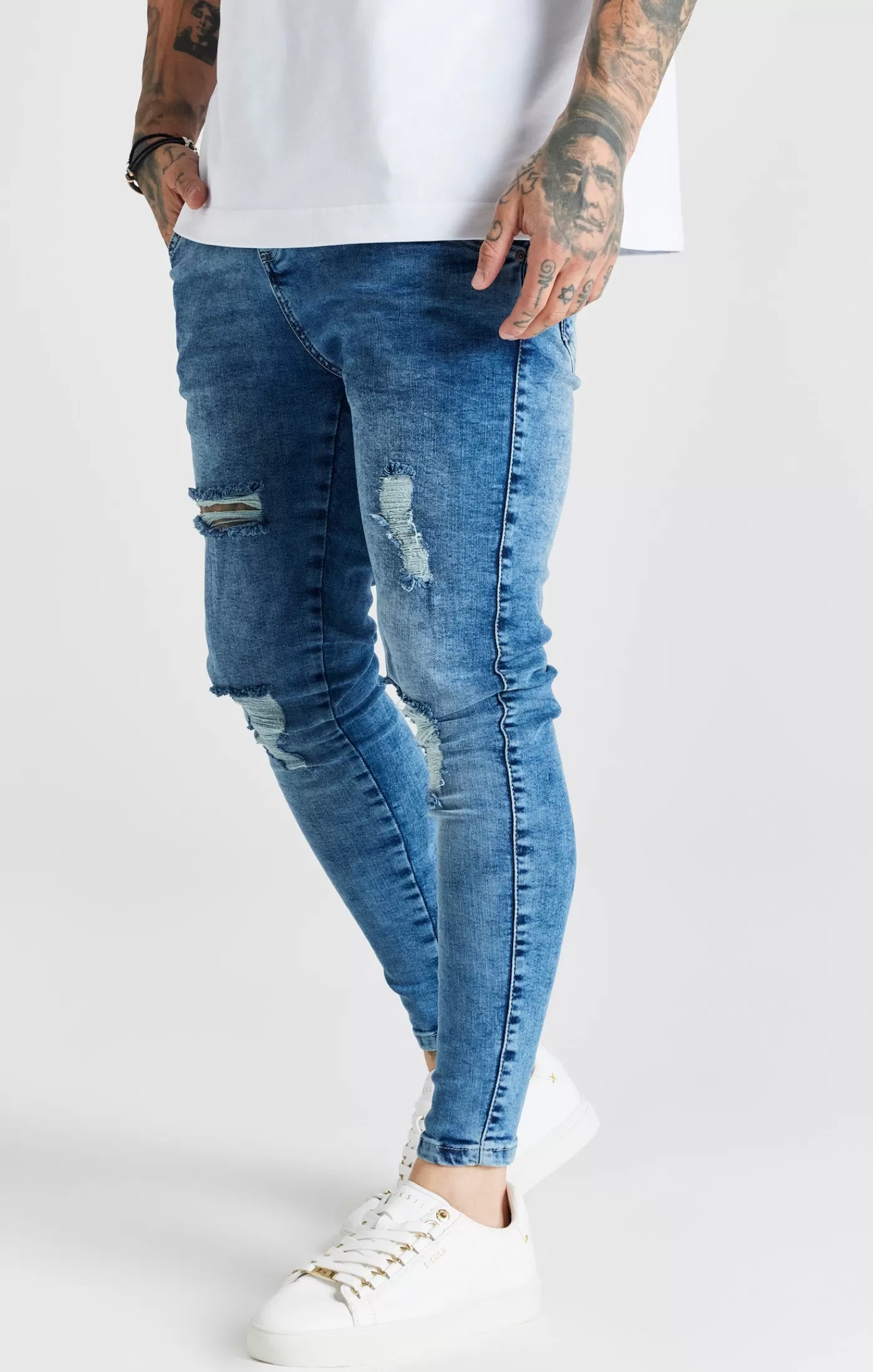 Flash Sale Niebieski Mid Wash Essential, trudny chudy dżins Dżinsy